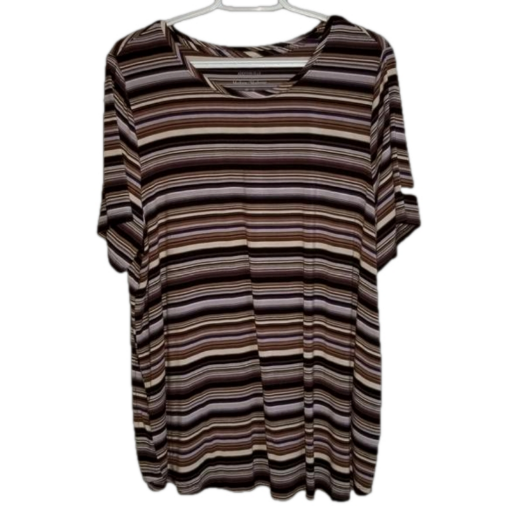 Additionelle Crew Neck Short Sleeve Top Horizontal Stripe Label Reads 2X
